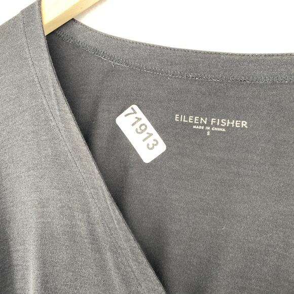 EILEEN FISHER Top S Silk Cotton Fine Jersey Button Up Cardigan Long Sleeve Gray - Picture 13 of 13